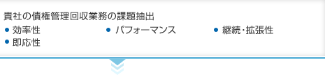 貴社の債権管理回収業務の課題抽出　効率性、パフォーマンス、継続・拡張性、即応性